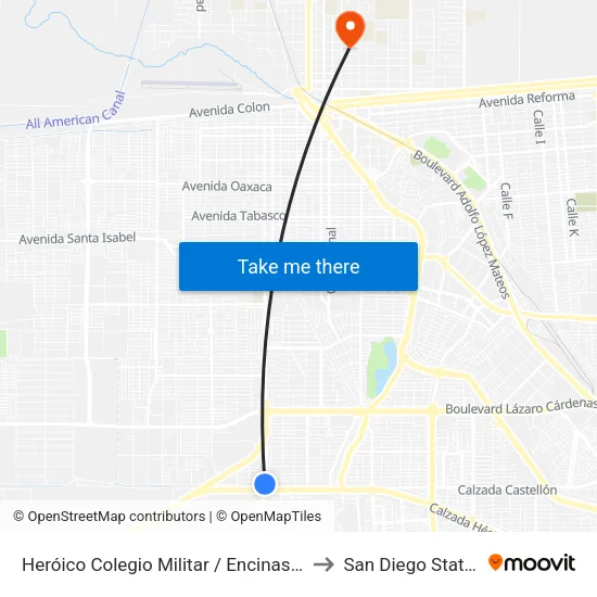 Heróico Colegio Militar / Encinas Oeste O Encinas Este to San Diego State University map