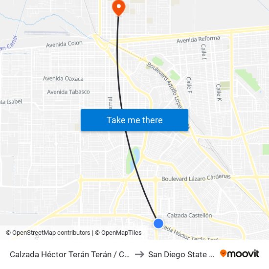 Calzada Héctor Terán Terán / Calzada Anáhuac to San Diego State University map
