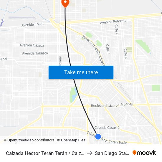 Calzada Héctor Terán Terán / Calzada Lombardo Toledano to San Diego State University map