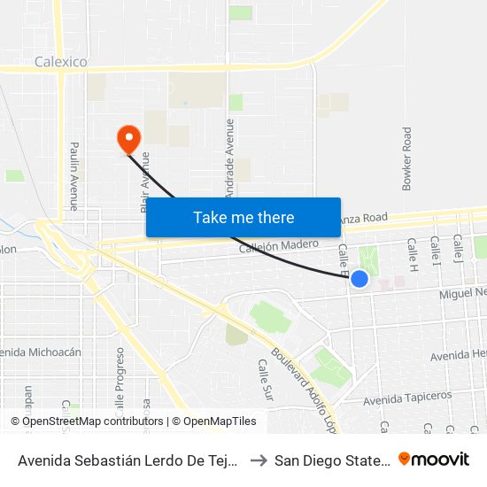 Avenida Sebastián Lerdo De Tejada / Julián Carrillo to San Diego State University map