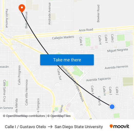 Calle I / Gustavo Otelo to San Diego State University map