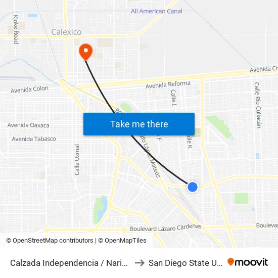 Calzada Independencia / Naripeo Cardone to San Diego State University map