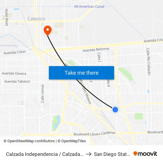 Calzada Independencia / Calzada Francisco Montejano to San Diego State University map