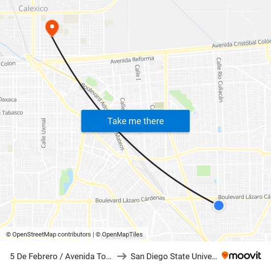 5 De Febrero / Avenida Torreón to San Diego State University map