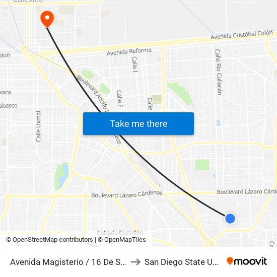 Avenida Magisterio / 16 De Septiembre to San Diego State University map