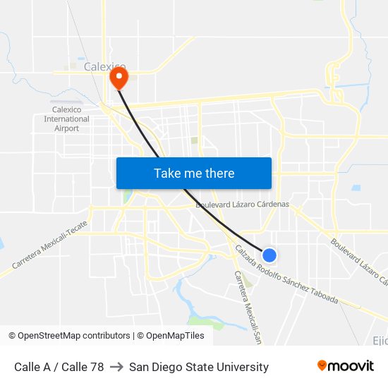 Calle A / Calle 78 to San Diego State University map