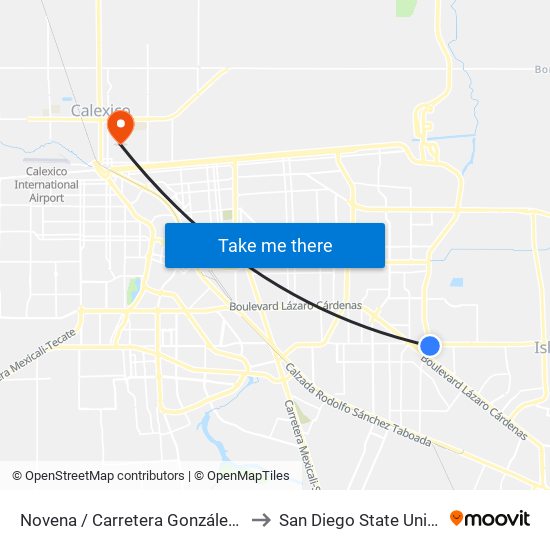 Novena / Carretera González Ortega to San Diego State University map