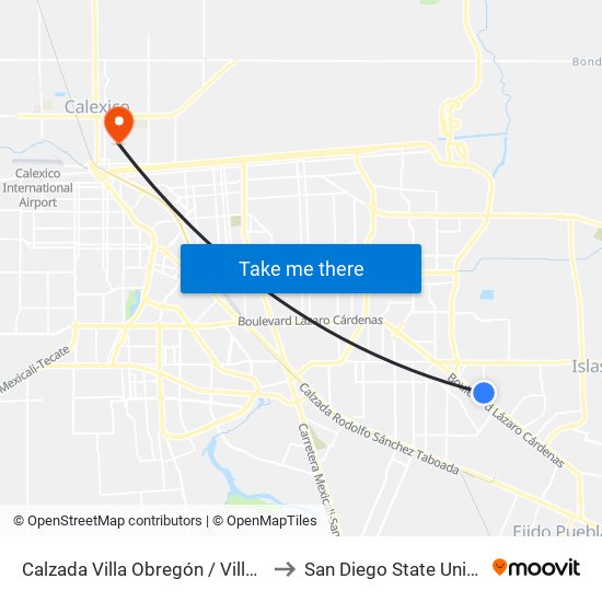 Calzada Villa Obregón / Villa Cortés to San Diego State University map