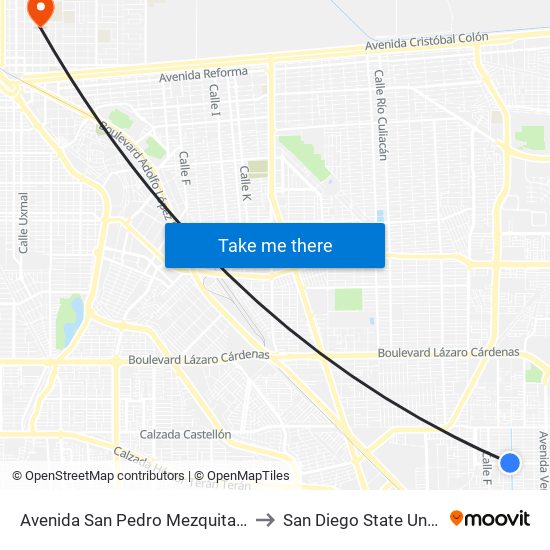 Avenida San Pedro Mezquital / Calle J to San Diego State University map