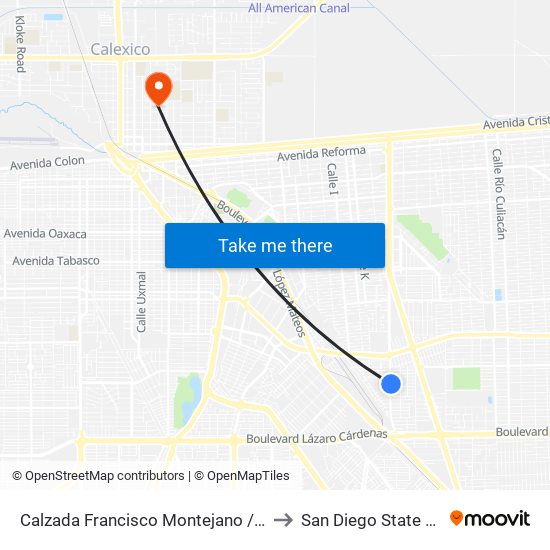 Calzada Francisco Montejano / Arturo Pompa to San Diego State University map