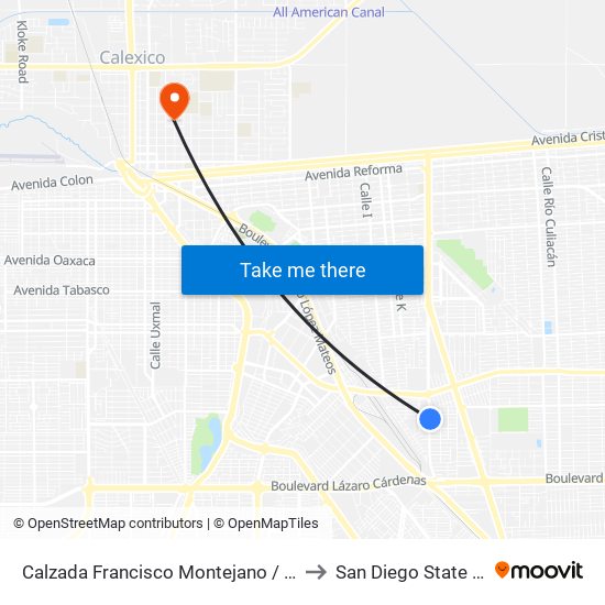 Calzada Francisco Montejano / Jesús Solórzano to San Diego State University map