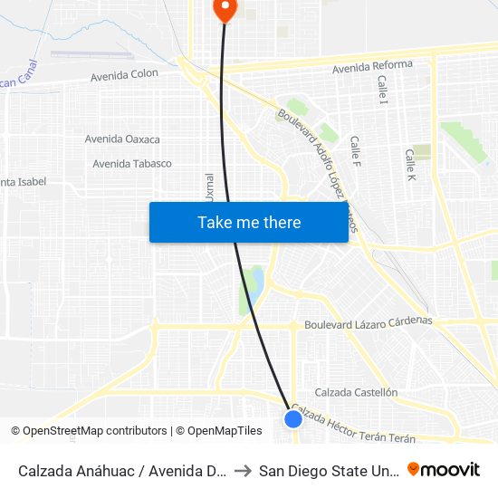 Calzada Anáhuac / Avenida De La Troje to San Diego State University map