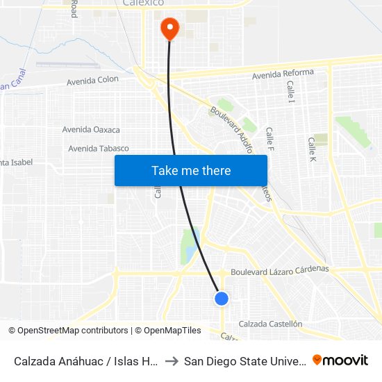 Calzada Anáhuac / Islas Hawaii to San Diego State University map