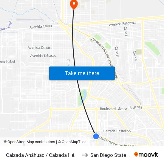 Calzada Anáhuac / Calzada Héctor Terán Terán to San Diego State University map