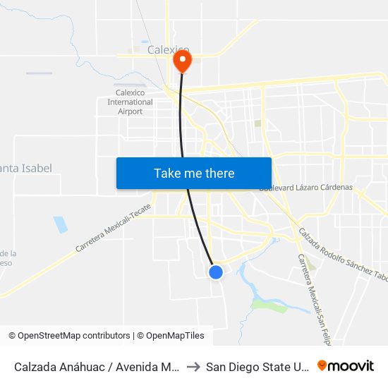 Calzada Anáhuac / Avenida Montecastelo to San Diego State University map