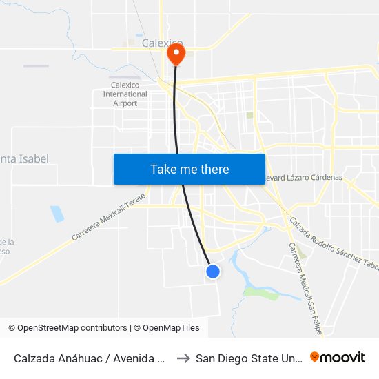 Calzada Anáhuac / Avenida Guadamur to San Diego State University map