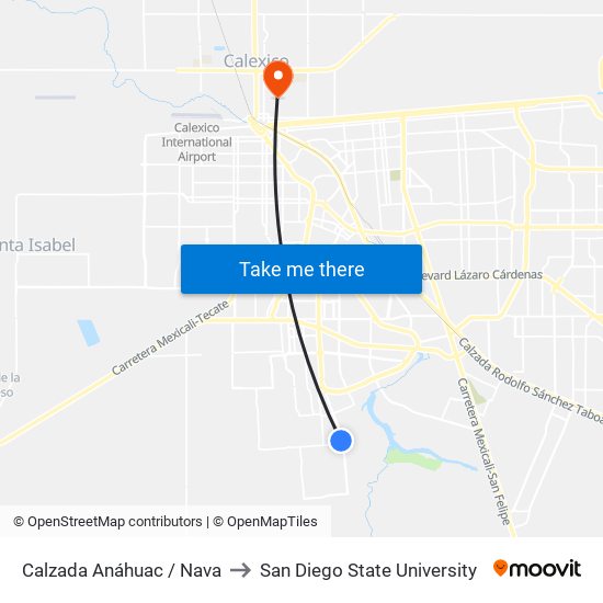 Calzada Anáhuac / Nava to San Diego State University map