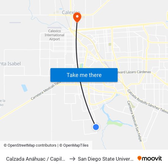 Calzada Anáhuac / Capileiro to San Diego State University map