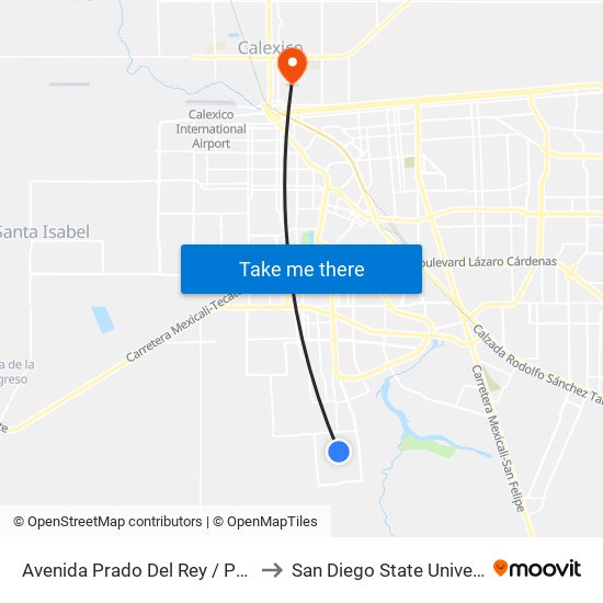 Avenida Prado Del Rey / Parzon to San Diego State University map