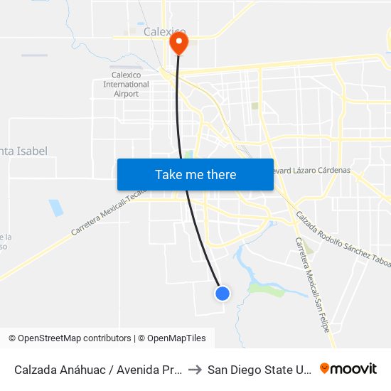 Calzada Anáhuac / Avenida Prado Del Rey to San Diego State University map