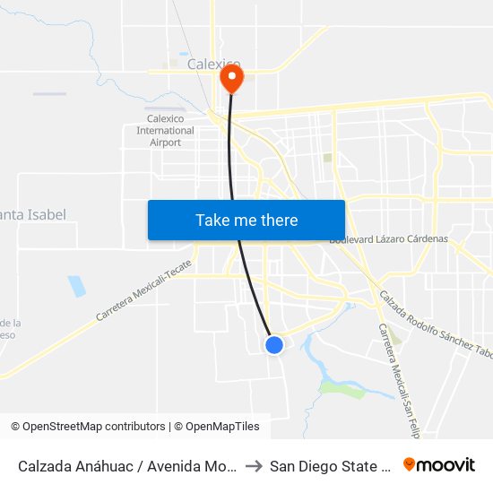 Calzada Anáhuac / Avenida Montes De Toledo to San Diego State University map