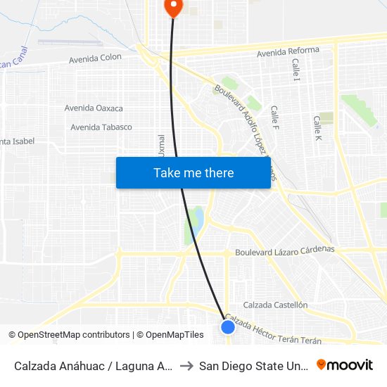 Calzada Anáhuac / Laguna Azul Oeste to San Diego State University map
