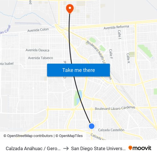 Calzada Anáhuac / Gerona to San Diego State University map