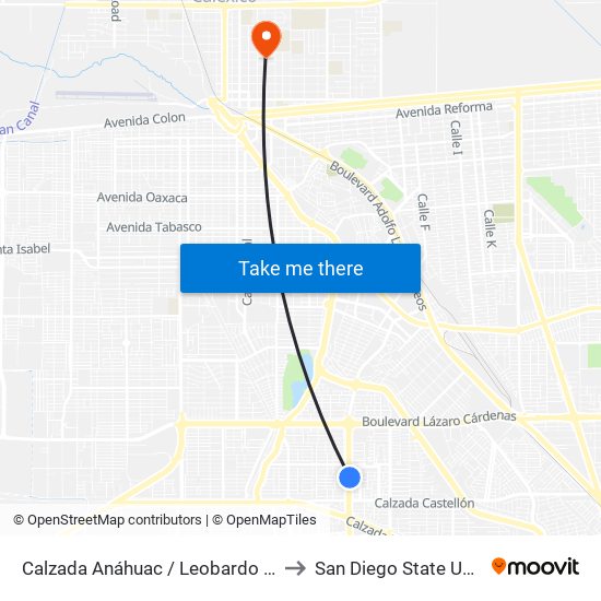 Calzada Anáhuac / Leobardo De La Cruz to San Diego State University map