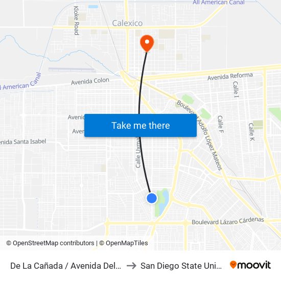 De La Cañada / Avenida Del Arroyo to San Diego State University map