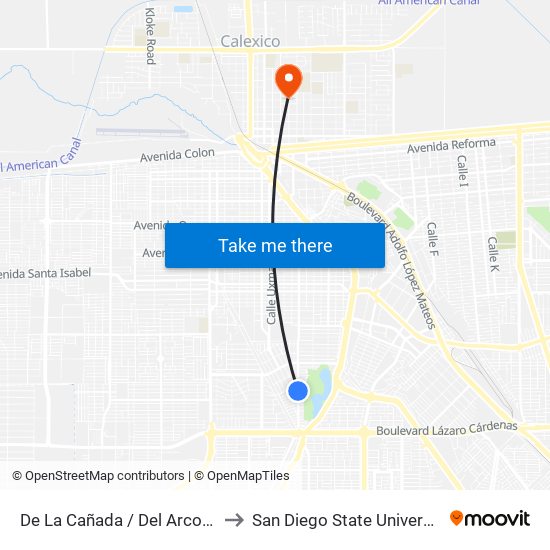 De La Cañada / Del Arcoiris to San Diego State University map