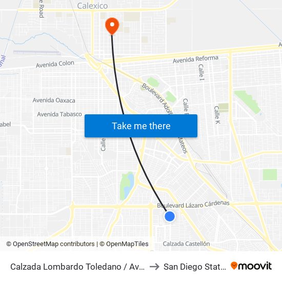Calzada Lombardo Toledano / Avenida Eleno Hernández to San Diego State University map