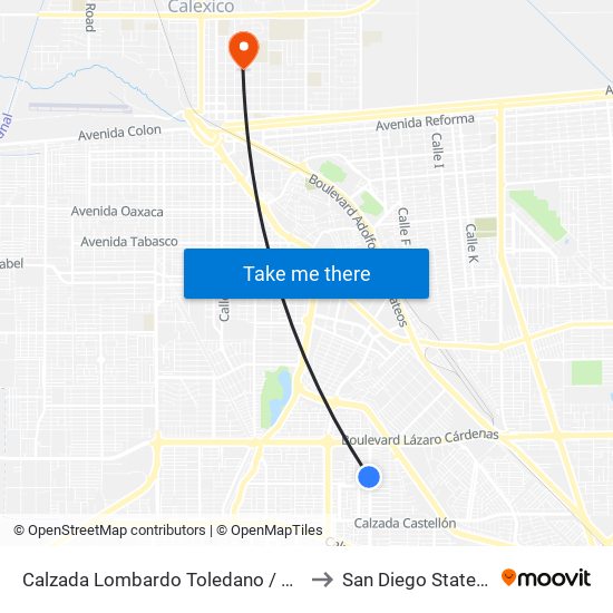 Calzada Lombardo Toledano / Donaciano Iñiguez to San Diego State University map