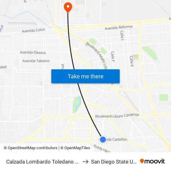 Calzada Lombardo Toledano / José Rubio to San Diego State University map