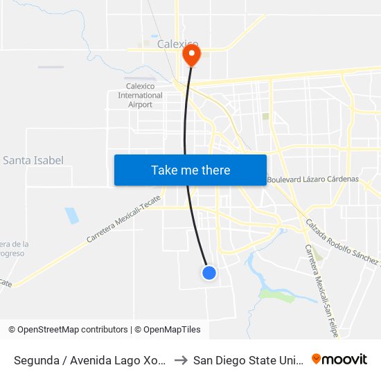 Segunda / Avenida Lago Xochimilco to San Diego State University map