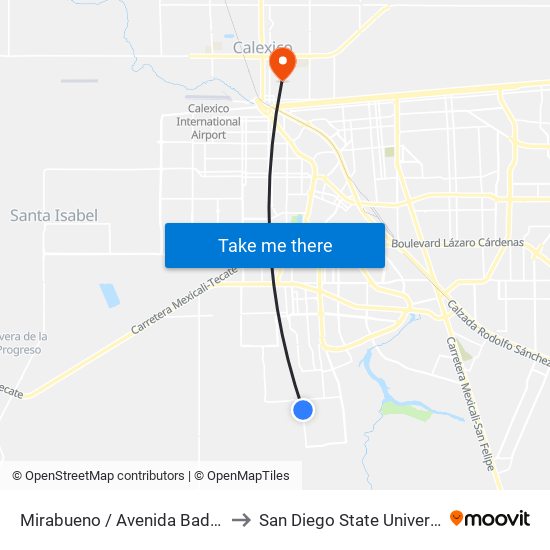 Mirabueno / Avenida Badules to San Diego State University map