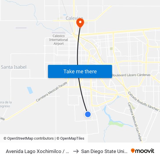 Avenida Lago Xochimilco / Segunda to San Diego State University map