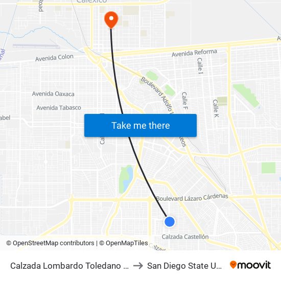 Calzada Lombardo Toledano / Mallorca to San Diego State University map