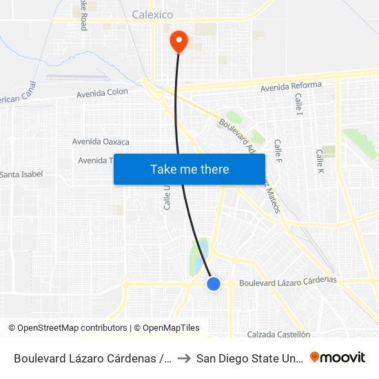Boulevard Lázaro Cárdenas / Bal-Kach to San Diego State University map