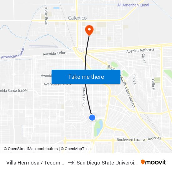 Villa Hermosa / Tecomán to San Diego State University map