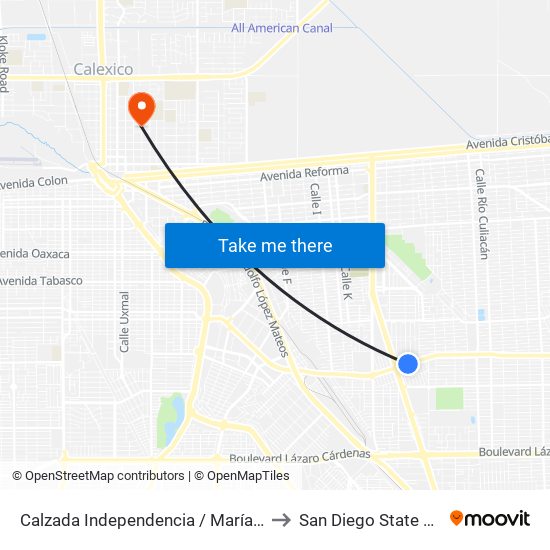 Calzada Independencia / María Fermín Rivera to San Diego State University map