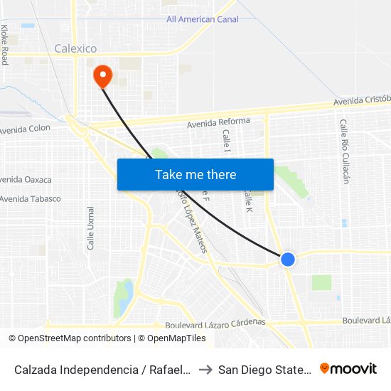 Calzada Independencia / Rafaela López De Rayón to San Diego State University map