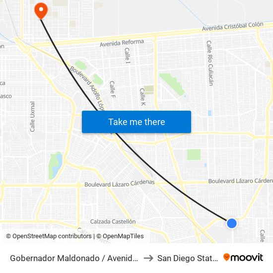 Gobernador Maldonado / Avenida Presa López Zamora to San Diego State University map