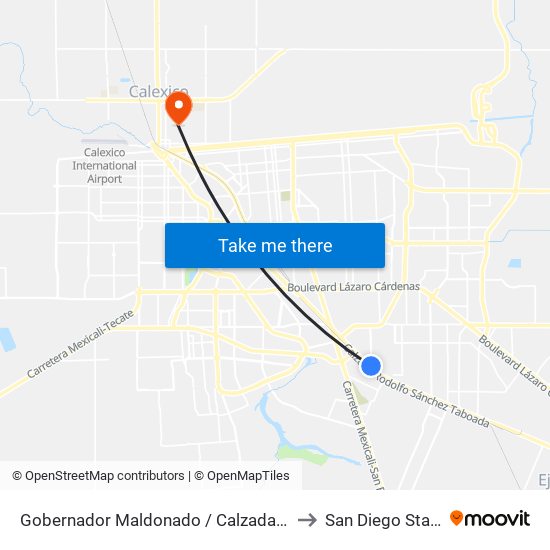 Gobernador Maldonado / Calzada Rodolfo Sánchez Taboada to San Diego State University map