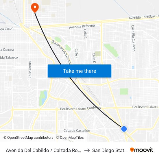 Avenida Del Cabildo / Calzada Rodolfo Sánchez Taboada to San Diego State University map