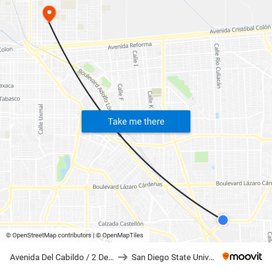 Avenida Del Cabildo / 2 De Abril to San Diego State University map