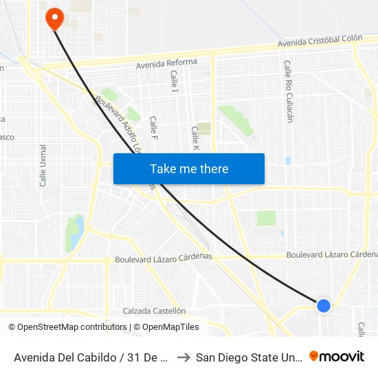 Avenida Del Cabildo / 31 De Diciembre to San Diego State University map