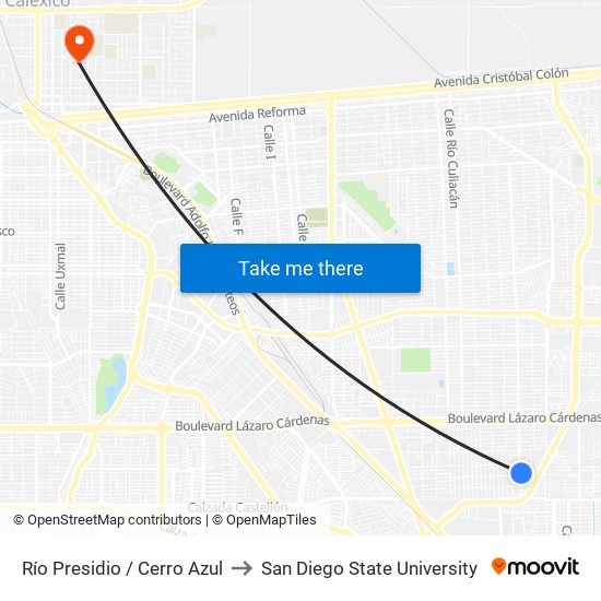 Río Presidio / Cerro Azul to San Diego State University map