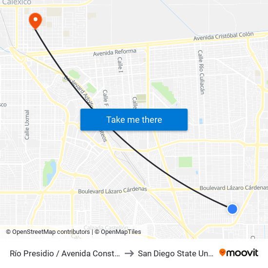 Río Presidio / Avenida Constituyentes to San Diego State University map