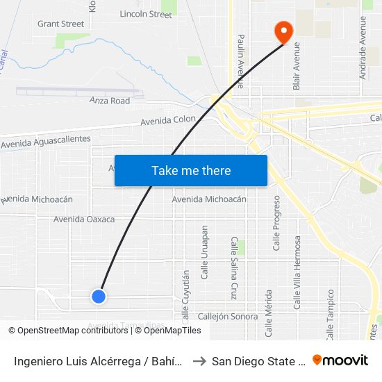 Ingeniero Luis Alcérrega / Bahía De Los Ángeles to San Diego State University map