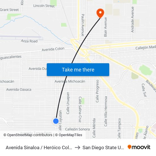Avenida Sinaloa / Heróico Colegio Militar to San Diego State University map